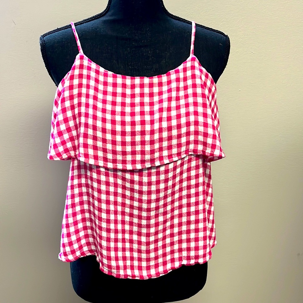 Pink and White Plaid Crop Tank Top